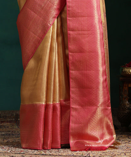 Gold_Pure_Tissue_Silk_Twill_Weave_Kanjivaram_Saree_With_Pink_Border_WeaverStory_04