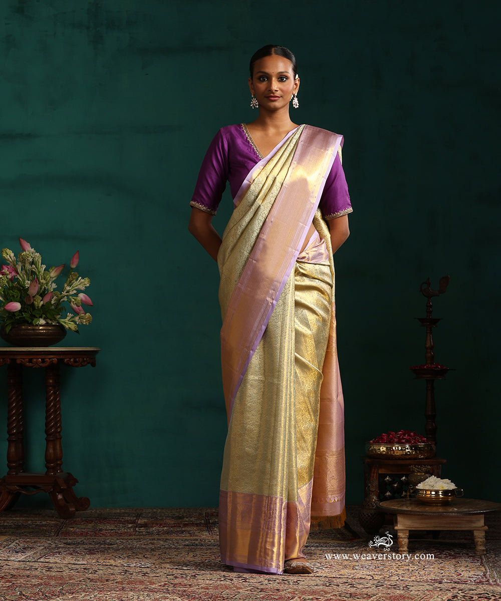 Light_Green_And_Gold_Pure_Silk_Tissue_Kanjivaram_Saree_With_Lilac_Border_WeaverStory_01