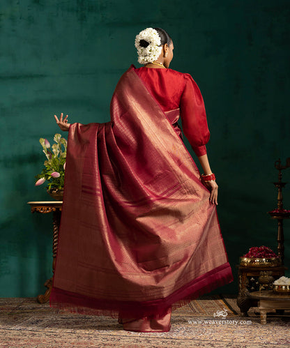 Maroon_Pure_Silk_Kanjivaram_Saree_With_Zari_Border_And_All_Over_Zari_Veritcal_Stripes_And_Motifs_WeaverStory_03