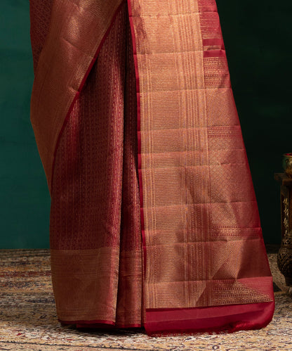 Maroon_Pure_Silk_Kanjivaram_Saree_With_Zari_Border_And_All_Over_Zari_Veritcal_Stripes_And_Motifs_WeaverStory_04