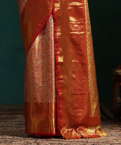 Red_And_Gold_Pure_Silk_Tissue_Kanjivaram_Saree_With_Floral_Jaal_And_Red_Border_WeaverStory_04