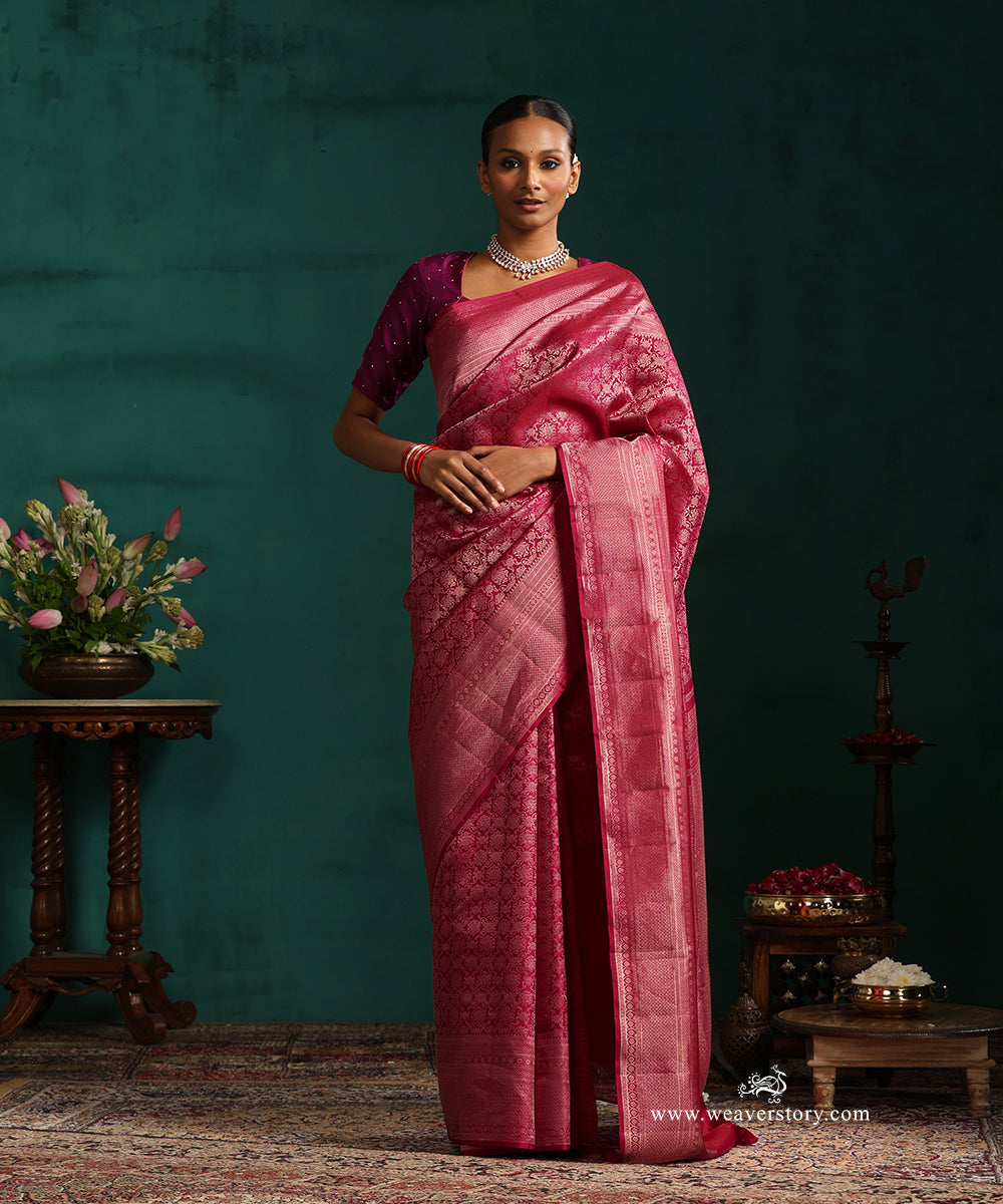 Plum_Pure_Silk_Kanjivaram_Saree_With_All_Over_Floral_Jaal_In_Antique_Zari_WeaverStory_01