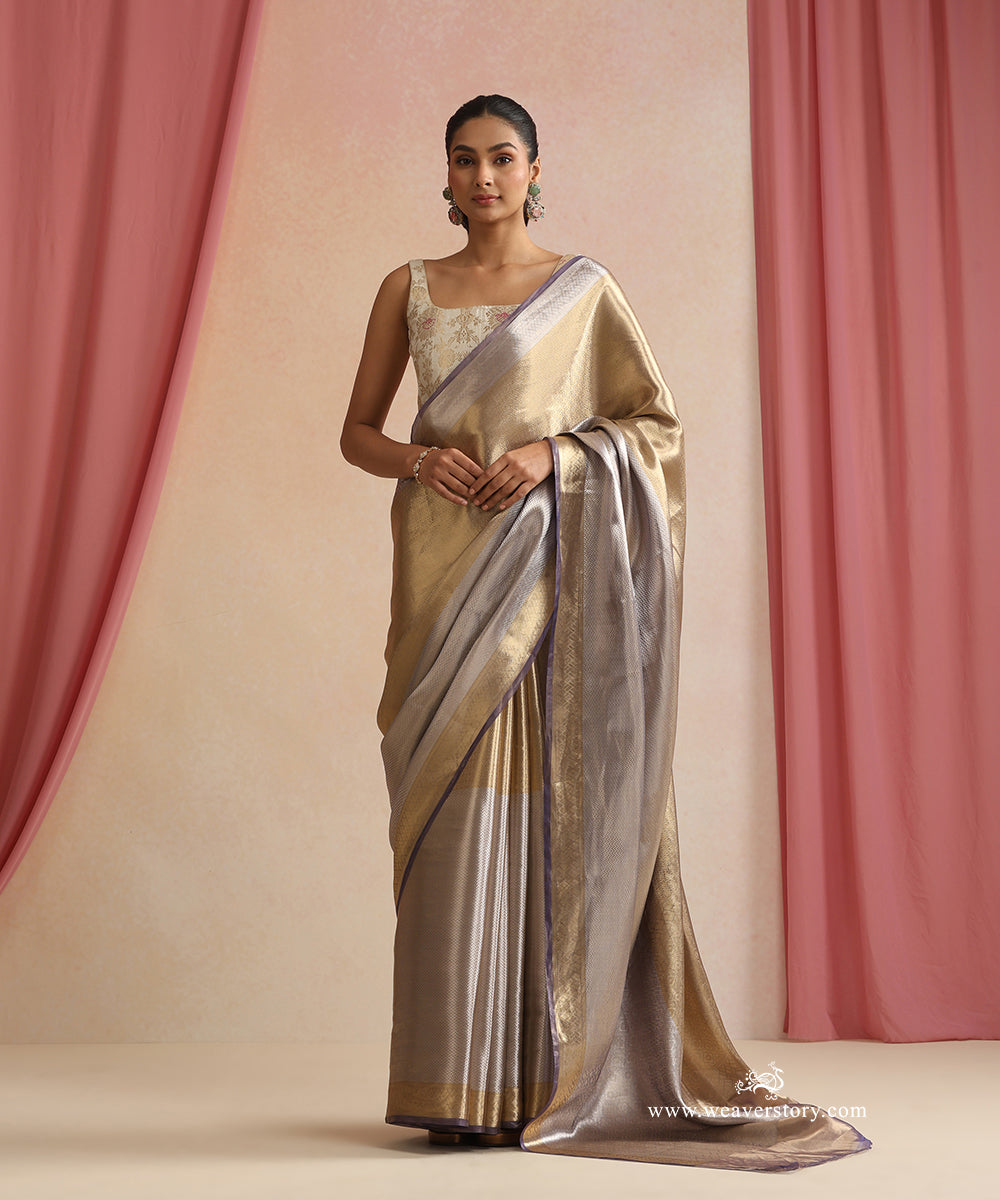 Gold_And_Silver_Handloom_Pure_Silk_Tissue_Tanchoi_Banarasi_Saree_With_Purple_Selvedge_WeaverStory_01