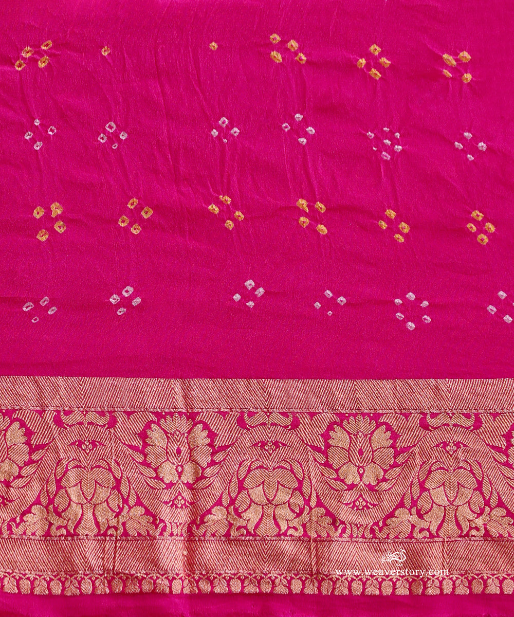 Pink_Handloom_Pure_Georgette_Banarasi_Bandhej_Saree_With_Zari_Checks_WeaverStory_05