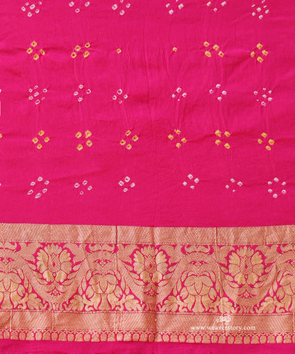 Pink_Handloom_Pure_Georgette_Banarasi_Bandhej_Saree_With_Sona_Zari_Border_WeaverStory_05