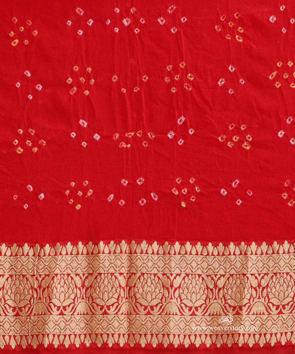 Tomato_Red_Handloom_Pure_Georgette_Banarasi_Bandhej_Saree_WeaverStory_05