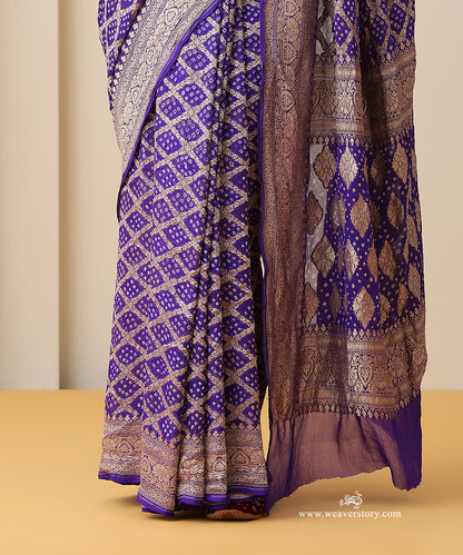 Ink_Blue_Red_Handloom_Pure_Georgette_Banarasi_Bandhej_Saree_With_Zari_Pallu_WeaverStory_04