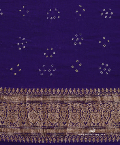 Ink_Blue_Red_Handloom_Pure_Georgette_Banarasi_Bandhej_Saree_With_Checkered_Zari_WeaverStory_05