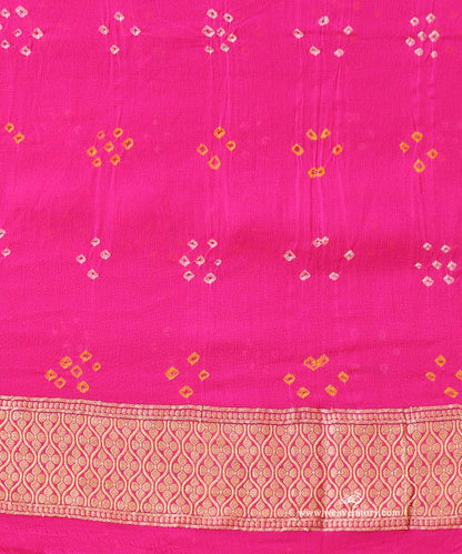 Pink_Handloom_Pure_Georgette_Banarasi_Bandhej_Saree_With_Leaf_And_Floral_Jall_WeaverStory_05