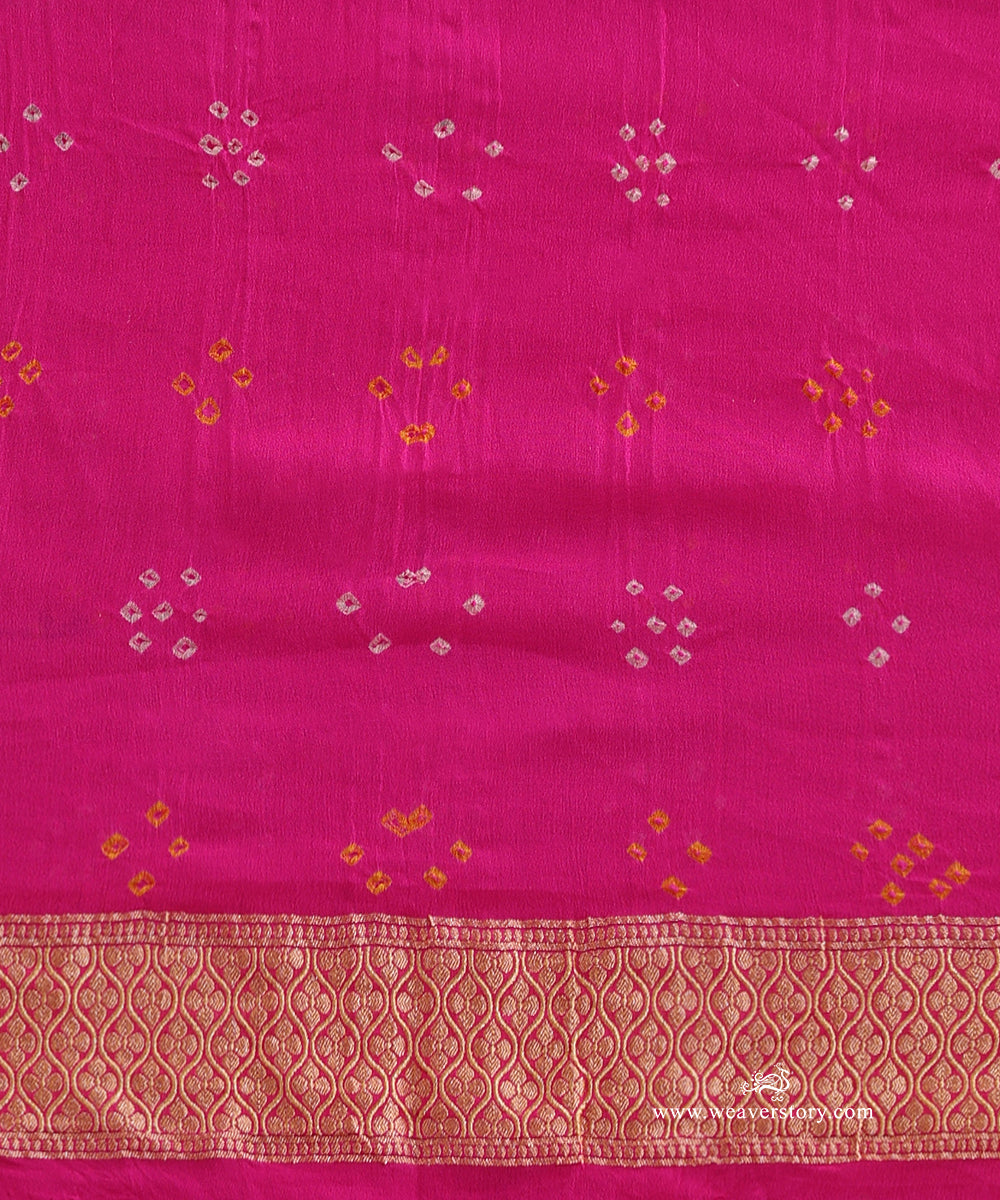 Pink_Handloom_Pure_Georgette_Banarasi_Bandhej_Saree_With_Floral_Jaal_WeaverStory_05