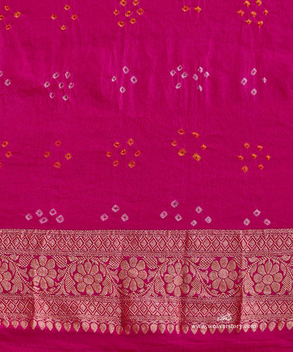 Rani_Pink_And_Baby_Pink_Shaded_Handloom_Pure_Georgette_Banarasi_Bandhej_Saree_WeaverStory_04