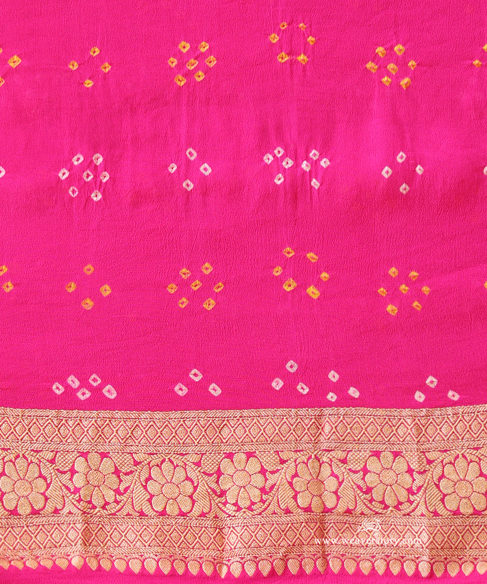 Rani_Pink_And_Baby_Pink_Shaded_Handloom_Pure_Georgette_Banarasi_Bandhej_Saree_With_Zari_Border_WeaverStory_05