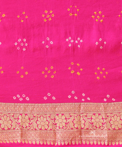 Rani_Pink_And_Baby_Pink_Shaded_Handloom_Pure_Georgette_Banarasi_Bandhej_Saree_With_Zari_Border_WeaverStory_05