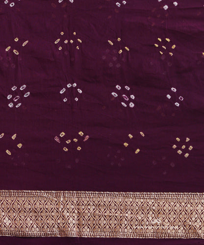 Burgundy_Handloom_Pure_Georgette_Banarasi_Bandhej_Saree_With_Leaf_And_Floral_Jaal_WeaverStory_05