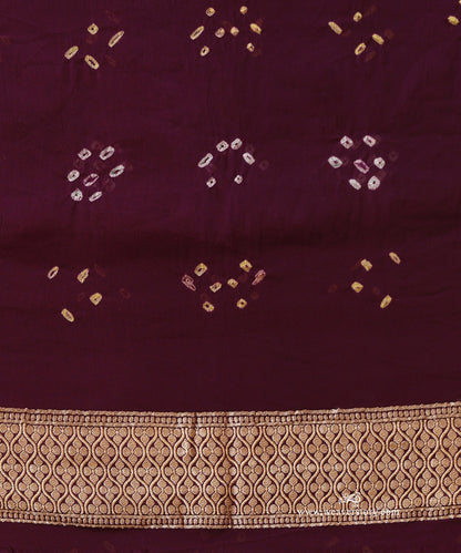 Burgundy_Handloom_Pure_Georgette_Banarasi_Bandhej_Saree_With_Leaf_And_Floral_Jaal_WeaverStory_05