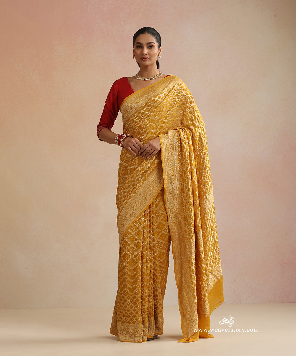 Mustard_Handloom_Pure_Georgette_Banarasi_Bandhej_Saree_WeaverStory_01