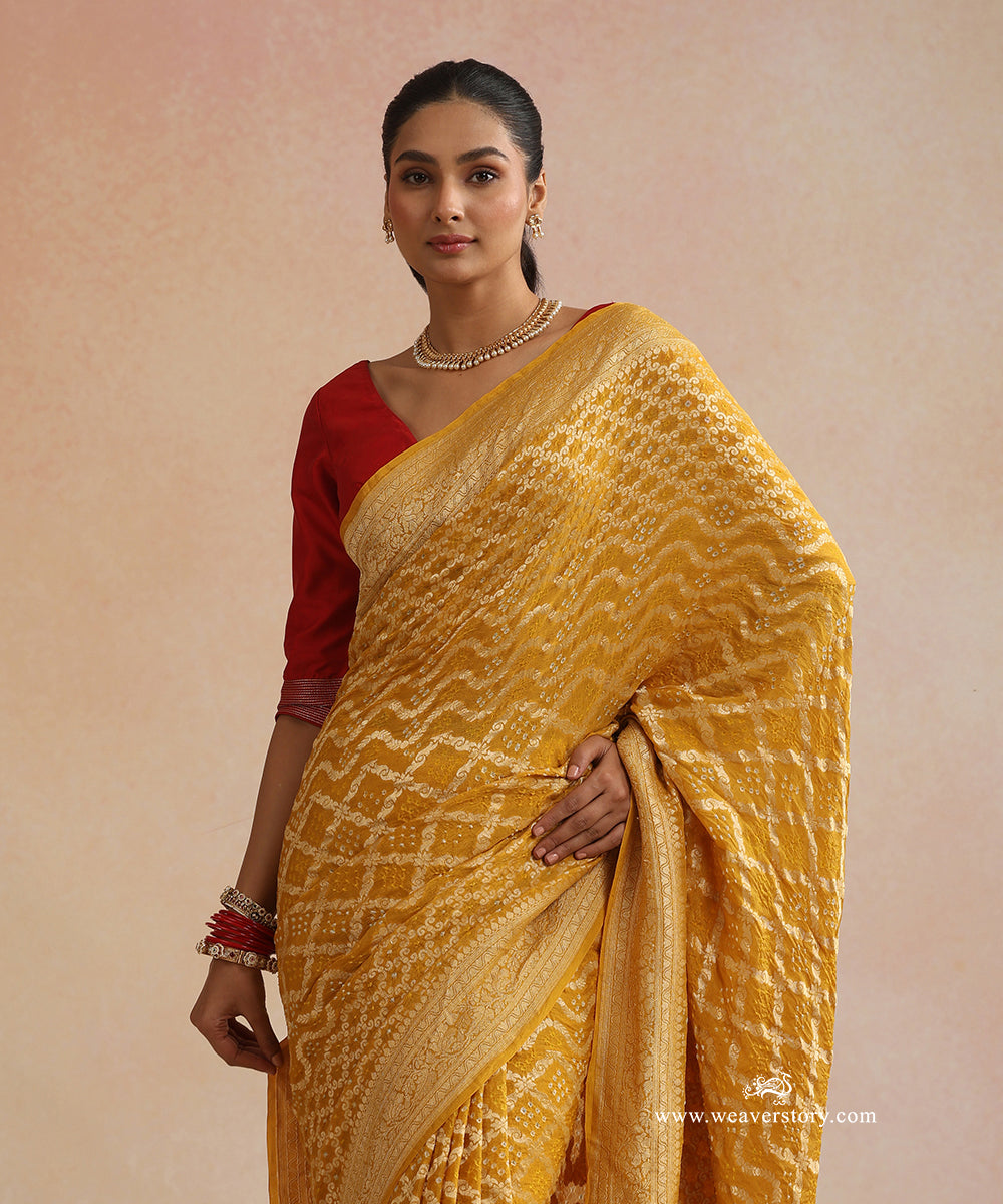Mustard_Handloom_Pure_Georgette_Banarasi_Bandhej_Saree_WeaverStory_02