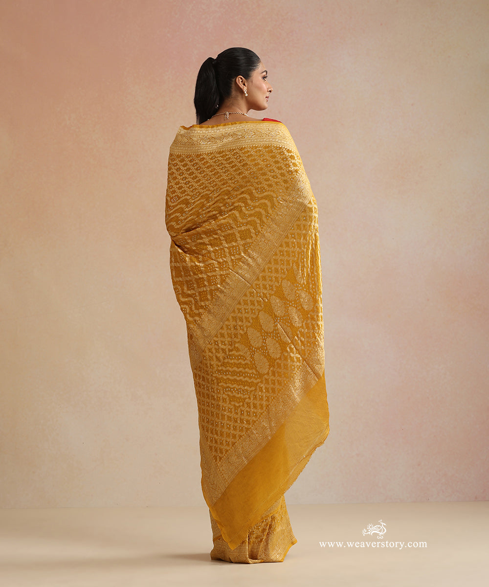 Mustard_Handloom_Pure_Georgette_Banarasi_Bandhej_Saree_WeaverStory_03
