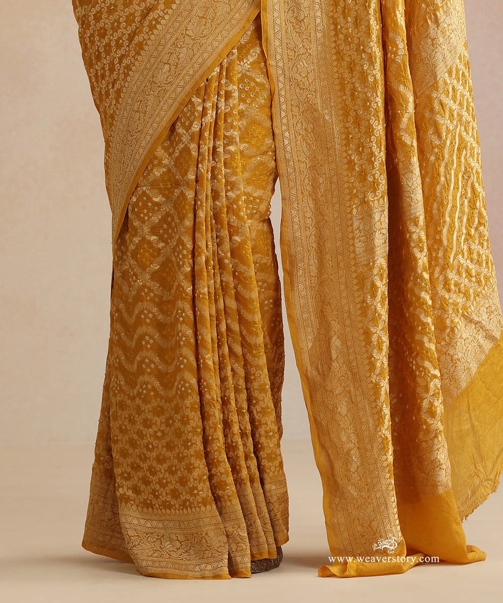 Mustard_Handloom_Pure_Georgette_Banarasi_Bandhej_Saree_WeaverStory_04