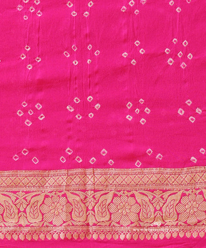 Pink_And_Yellow_Shaded_Handloom_Pure_Georgette_Banarasi_Bandhej_Saree_With_Zari_Border_WeaverStory_05