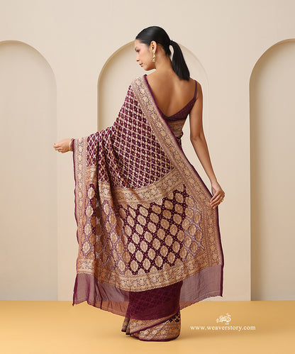 Wine_Handloom_Pure_Georgette_Banarasi_Bandhej_Saree_With_Zari_Motifs_WeaverStory_02