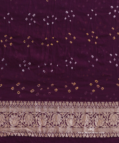 Wine_Handloom_Pure_Georgette_Banarasi_Bandhej_Saree_With_Floral_Checkered_Zari_WeaverStory_04