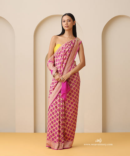 Plum_Handloom_Pure_Georgette_Banarasi_Bandhej_Saree_With_Floral_Medallion_Motifs_WeaverStory_01