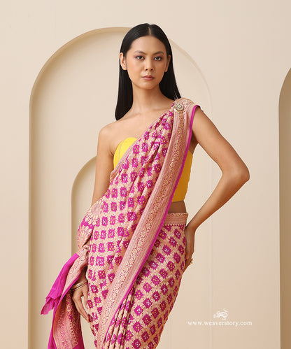 Plum_Handloom_Pure_Georgette_Banarasi_Bandhej_Saree_With_Floral_Medallion_Motifs_WeaverStory_02