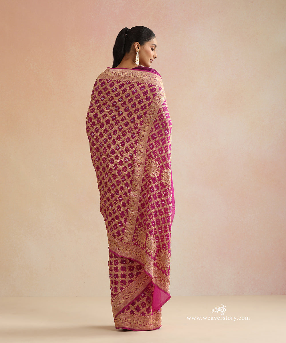 Plum_Handloom_Pure_Georgette_Banarasi_Bandhej_Saree_With_Checkered_Zari_WeaverStory_03