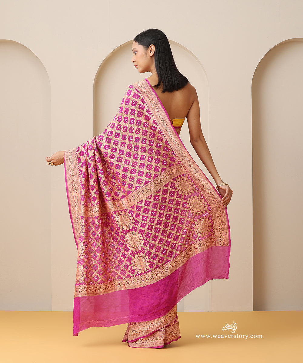 Plum_Handloom_Pure_Georgette_Banarasi_Bandhej_Saree_With_Floral_Medallion_Motifs_WeaverStory_03