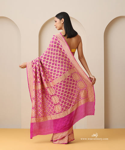 Plum_Handloom_Pure_Georgette_Banarasi_Bandhej_Saree_With_Floral_Medallion_Motifs_WeaverStory_03