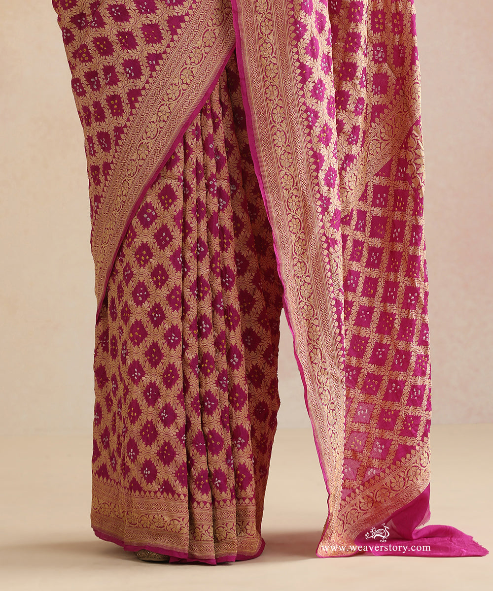 Plum_Handloom_Pure_Georgette_Banarasi_Bandhej_Saree_With_Checkered_Zari_WeaverStory_04