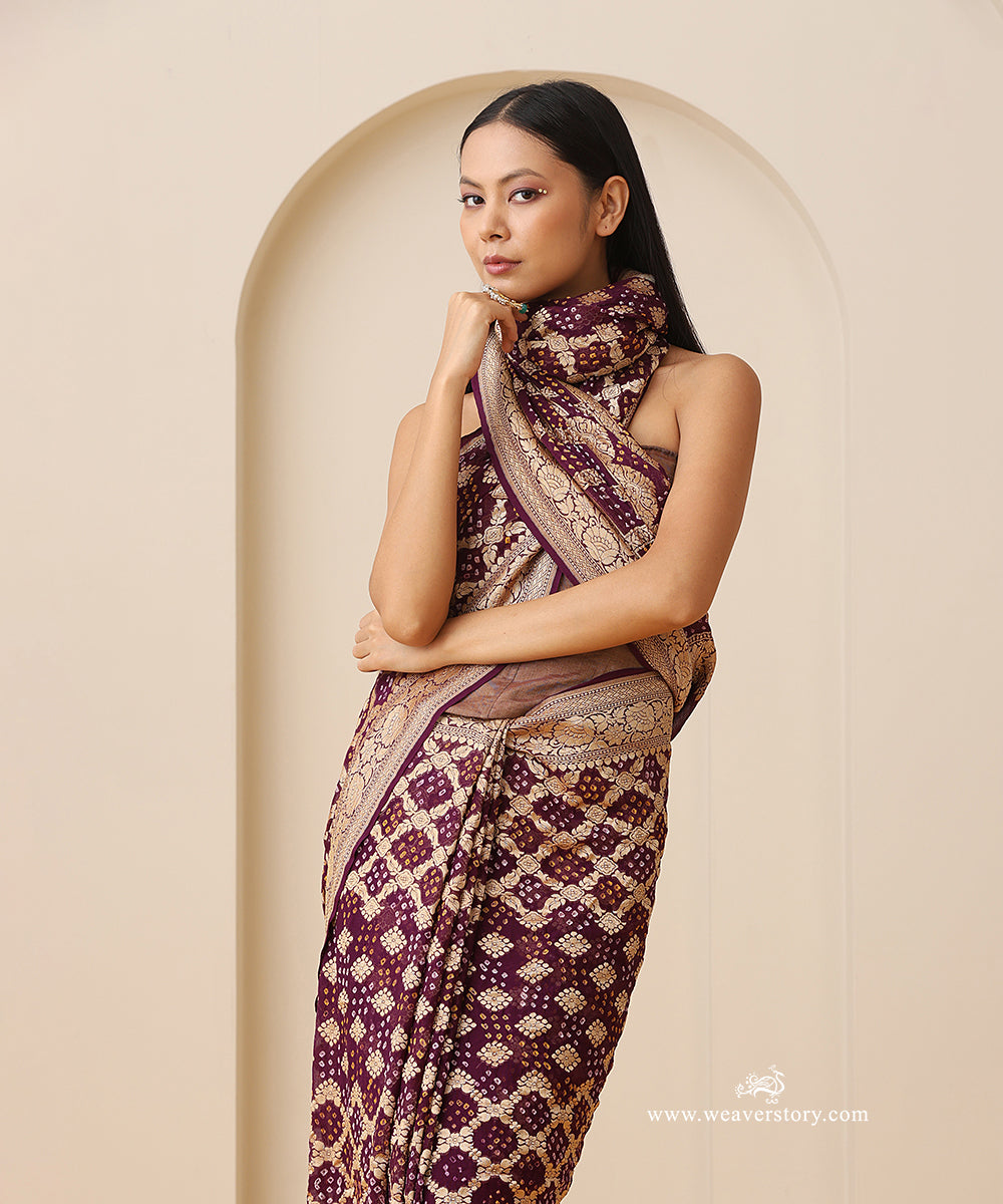Purple_Handloom_Pure_Georgette_Banarasi_Bandhej_Saree_With_Traditional_Zari_Border_WeaverStory_02