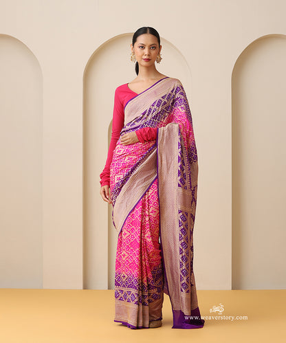 Purple_And_Pink_Shaded_Handloom_Pure_Georgette_Banarasi_Bandhej_Saree_WeaverStory_01