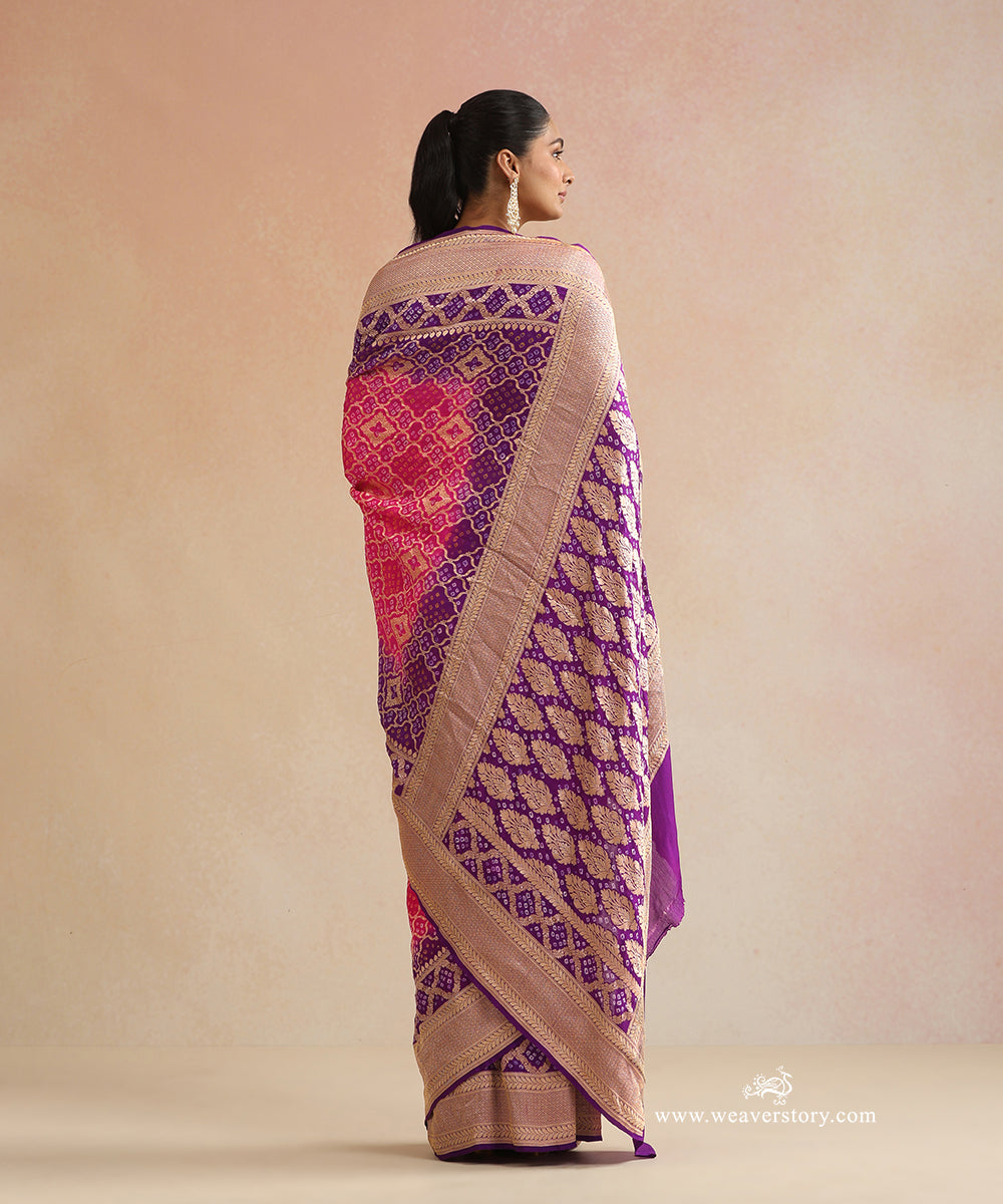 Purple_And_Pink_Shaded_Handloom_Pure_Georgette_Banarasi_Bandhej_Saree_WeaverStory_03