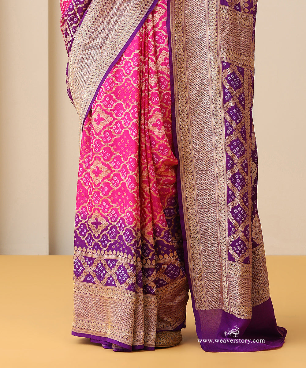 Purple_And_Pink_Shaded_Handloom_Pure_Georgette_Banarasi_Bandhej_Saree_WeaverStory_04