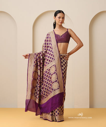 Purple_Handloom_Pure_Georgette_Banarasi_Bandhej_Saree_WeaverStory_01