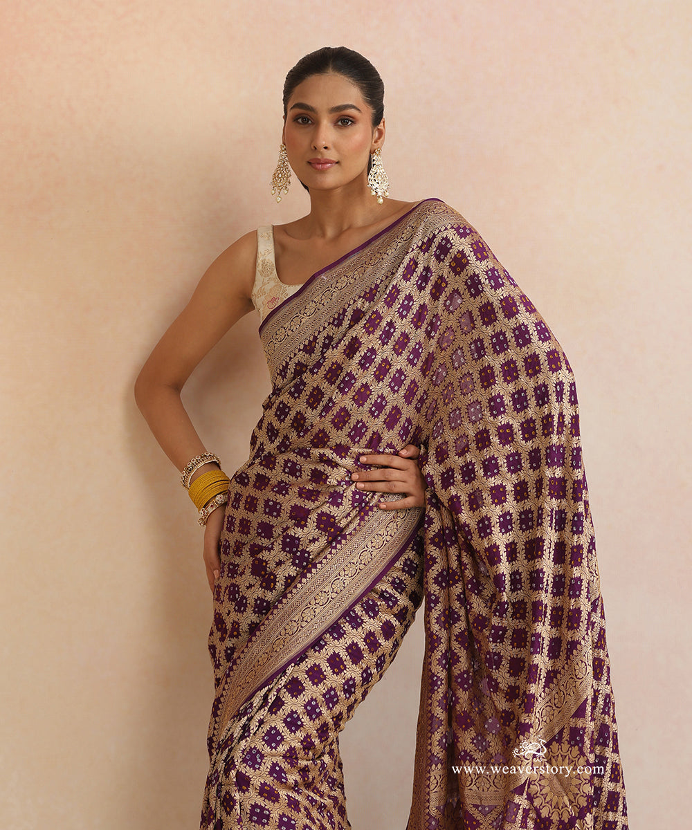 Purple_Handloom_Pure_Georgette_Banarasi_Bandhej_Saree_WeaverStory_02