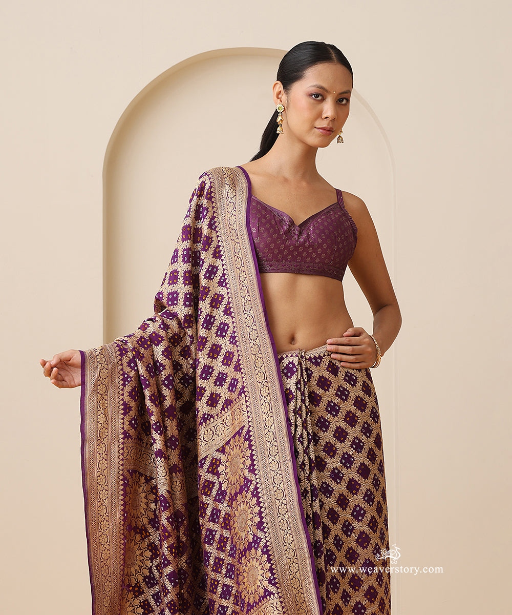 Purple_Handloom_Pure_Georgette_Banarasi_Bandhej_Saree_WeaverStory_02