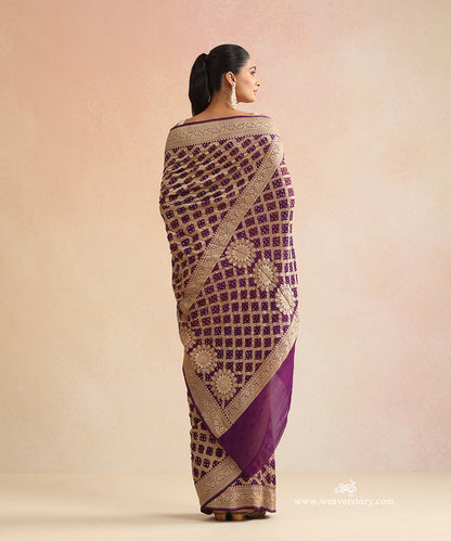 Purple_Handloom_Pure_Georgette_Banarasi_Bandhej_Saree_WeaverStory_03