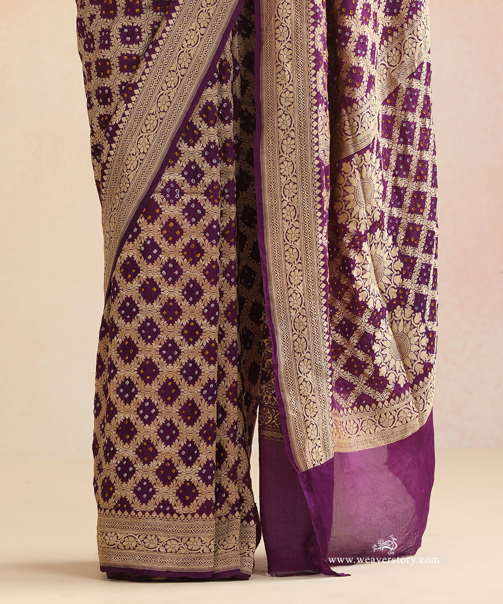 Purple_Handloom_Pure_Georgette_Banarasi_Bandhej_Saree_WeaverStory_04