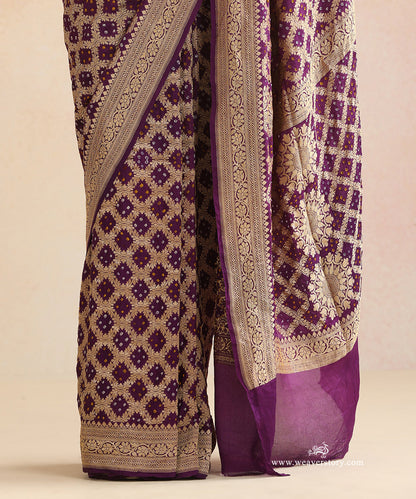 Purple_Handloom_Pure_Georgette_Banarasi_Bandhej_Saree_WeaverStory_04