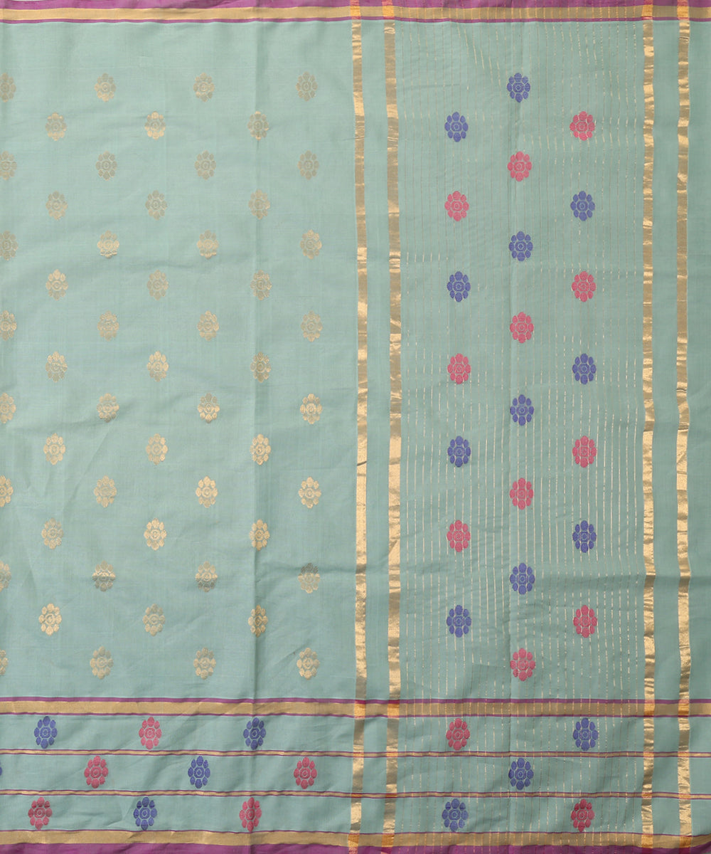 Ice_Blue_Handloom_Pure_Cotton_Venkatagiri_Saree_With_Gold_Floral_Bootas_And_Thin_Zari_Border_WeaverStory_03