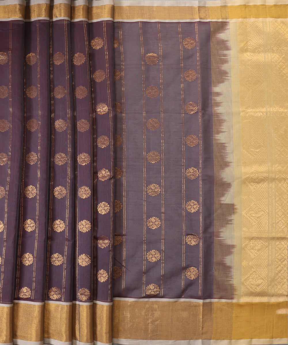 Wine_Handloom_Pure_Cotton_Venkatagiri_Saree_With_Gold_Floral_Bootas_And_Zari_Border_WeaverStory_02