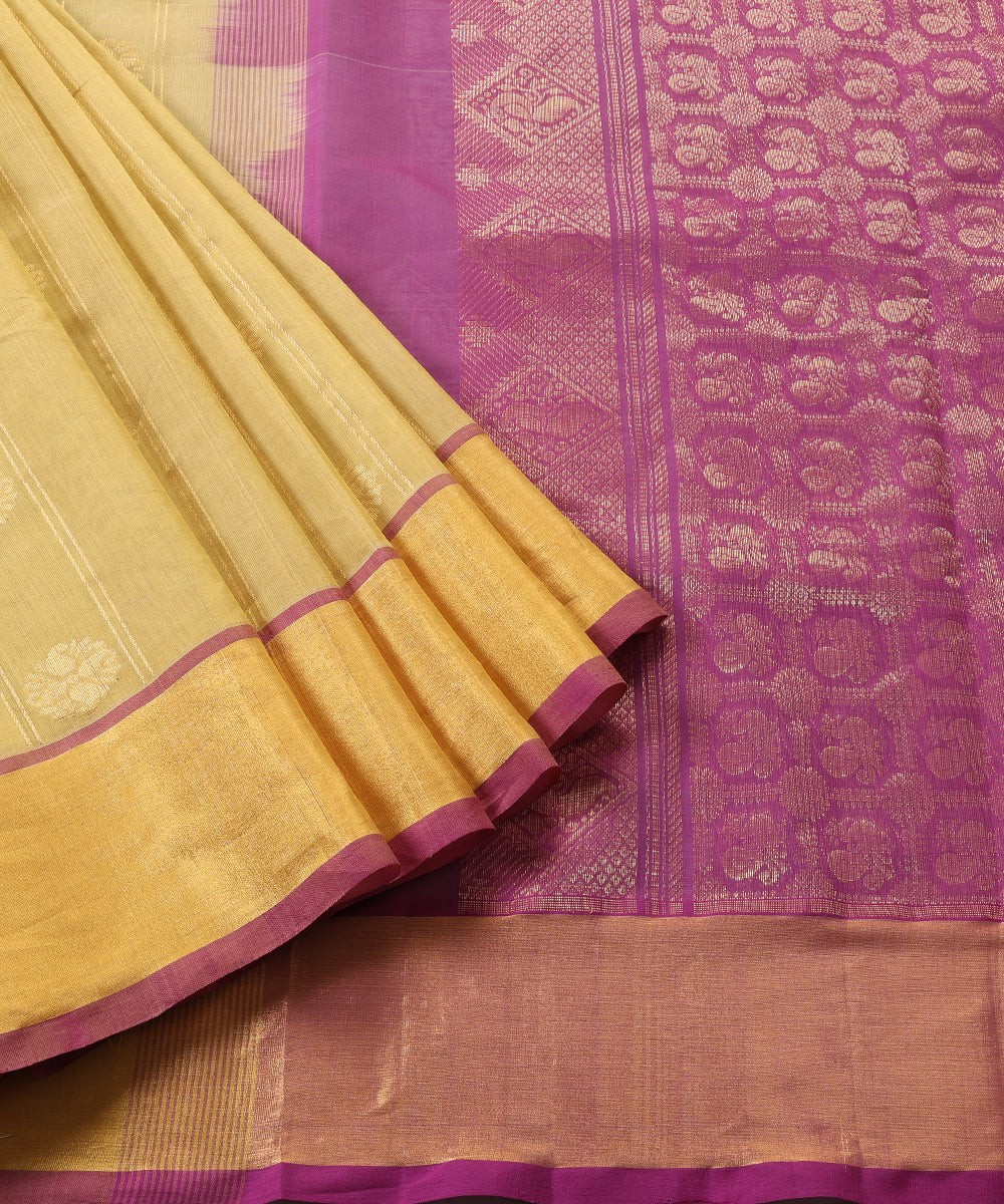 Cream-Yellow_Handloom_Pure_Cotton_Venkatagiri_Saree_With_Gold_Floral_Motifs_And_Zari_Border_WeaverStory_01