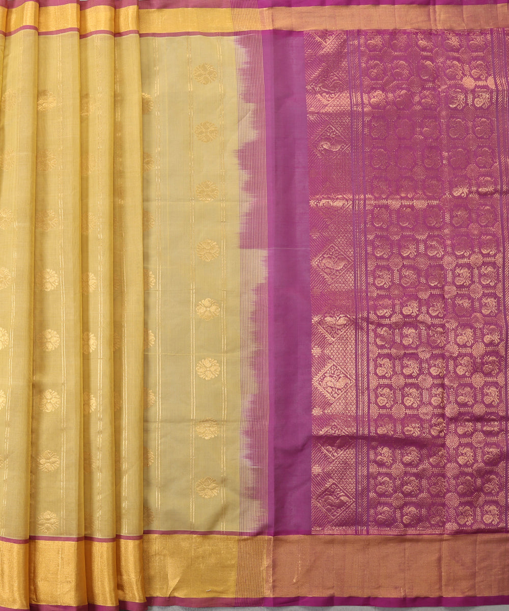 Cream-Yellow_Handloom_Pure_Cotton_Venkatagiri_Saree_With_Gold_Floral_Motifs_And_Zari_Border_WeaverStory_02