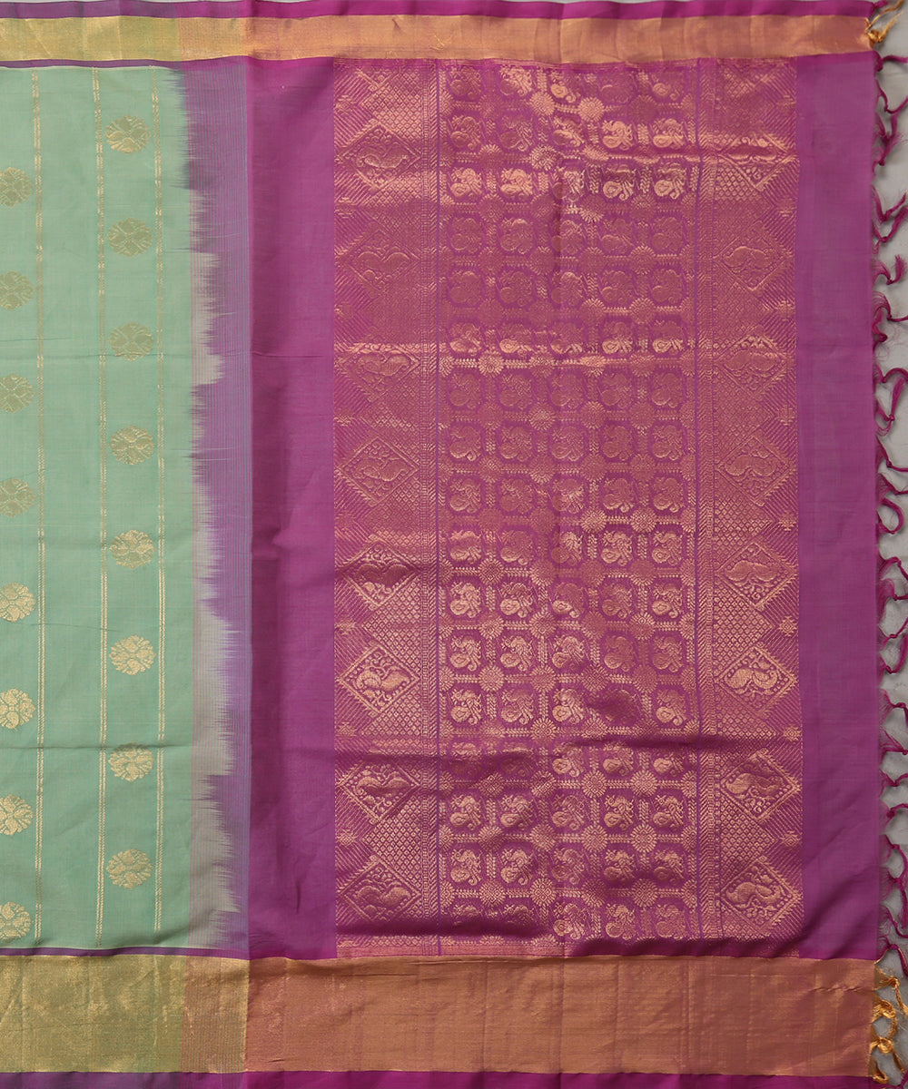 Pista_Handloom_Green_Pure_Cotton_Venkatagiri_Saree_With_Gold_Flowers_And_Zari_Border_WeaverStory_03