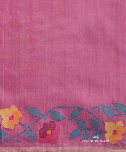 Pink Handloom Pure Muslin Dhakai Jamdani Saree With Allover Floral Jaal