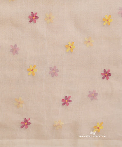 Off White Handloom Pure Muslin Dhakai Jamdani Saree With Village Life And River Beauty On Pallu