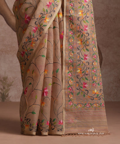 Beige_Handloom_Pure_Muslin_Dhakai_Jamdani_Saree_With_Allover_Jaal_And_Duck_And_Tree_Motifs_On_Pallu_WeaverStory_04